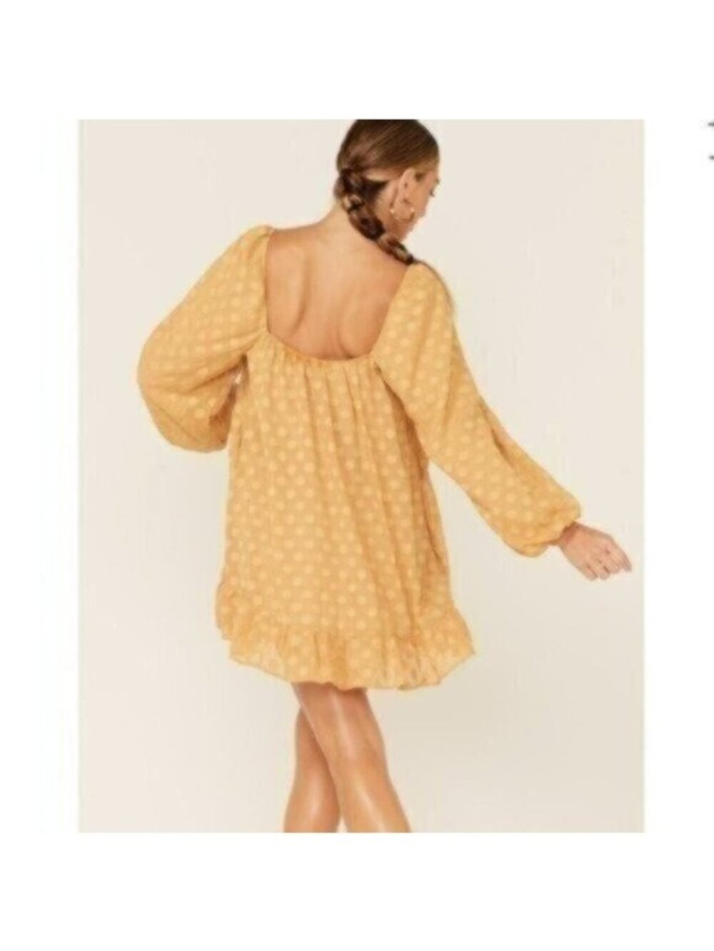 Show Me Your Mumu Mini Dress S Yellow Gold Polka Dot Boho Cowgirl Ruffle Cute - Picture 7 of 8